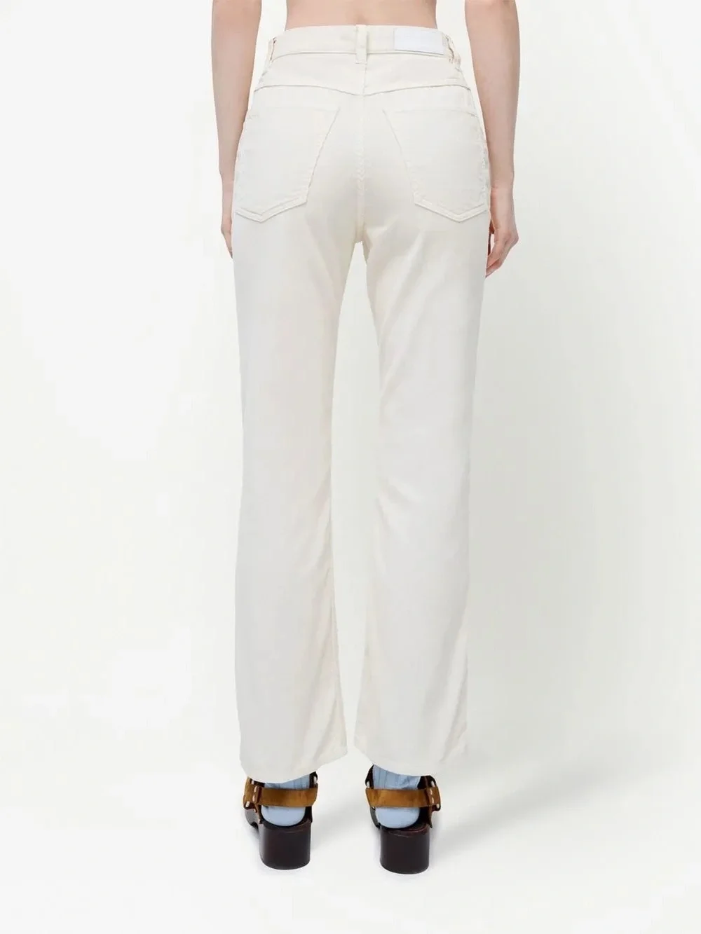 Re/Done Flared Cropped Corduroy Trousers in Ivory - Size 23